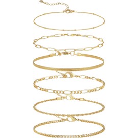 6 PCS Anklets for Women Gold,Gold Anklets,Gold Plated Ank/let Bracelets for Wome/n Waterproof,Ank/lets for Wom/en,Gold-Plated A/nklets,An/kle Chains,Link Chain Ankl/ets Set,Ankl/e Bracelets for Wo/men