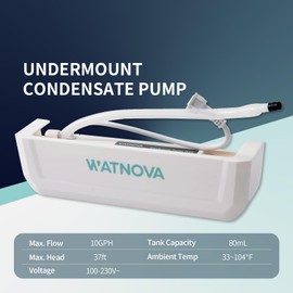 Watnova Automatic Undermount Mini Split Condensate Pump, 10GPH, 37ft, 100-230V~, condensate pump for mini split, Ultra-Quiet with Removable Reservoir & Dual-Side Installation