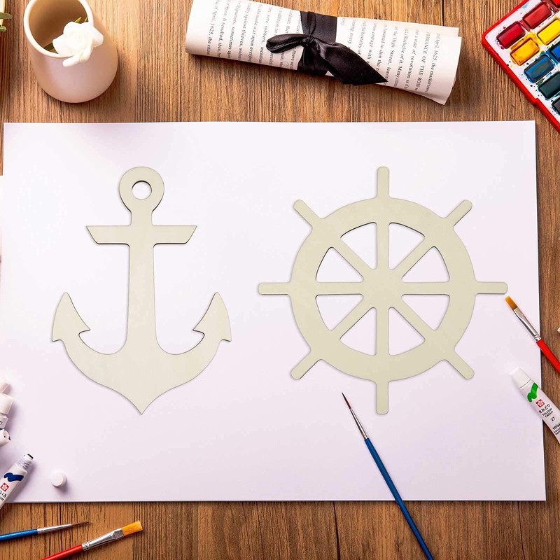 Anchor Shape Hanging Wood Unfinished Wood with Twines DIY Craft