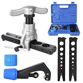 Insvrecho Eccentric Flaring Tool Kit 45° Single Flare Tool for 1/4 to 3/4 Inch Metric 5-19mm O.D. Copper Aluminum Thin Steel Tubings 2 Flaring Bar for 14 Dies Sizes HVAC with Reamer & Tube Cutter