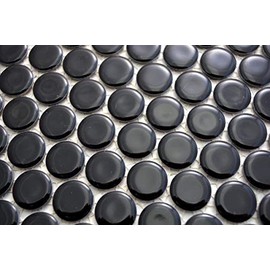 Loop MOS10-0300 Button Mosaic Round Mosaic Black Glossy Wall Kitchen Shower Bathroom