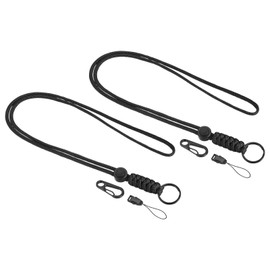 PATIKIL 2PCS Paracord Lanyard 520mm Necklace Keychain Cord Metal Clasp Hook Ring Strap for Key Whistle ID Card Badge Holder Black