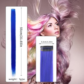 Colored Clip Hair Extensions 22inch 10pcs Straight Fashion Hairpieces for Women, Girls and Kids Party Highlight Light Purple/Light Pink