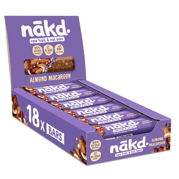 Nakd Almond Macaroon Natural Fruit & Nut Bars - Vegan - Healthy Snack - Gluten Free - 35g x 18 bars