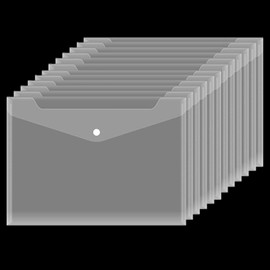 Plastic Wallets Folder - 12 Pack A4 Clear Document Folders Plastic Popper Wallet with Button Closure (Clear)