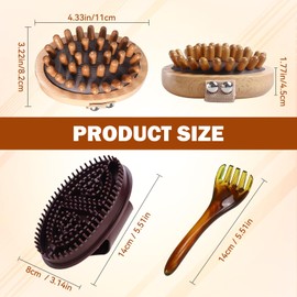 4PCS Wooden Meridian Massage Brush, Dry Brushing Body Brush Lymphatic Drainage for Cellulite, Handheld Massage Tools for Full Body Relieve Muscle with Five-Claw Massage Comb & Storage Bag
