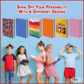 Easy Apply Stretchable Book Cover 6 Pack. 3 Solid and 3 Design Standard Jackets Fit Hardcover Textbooks Up to 8" x 10". Adhesive-Free, Nylon Fabric Protectors. Washable, Reusable Student School Supply