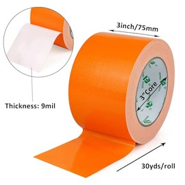 BOMEI PACK 1 Rollos Cinta Ducto Naranja 3 pulgadas x 30 yardas, 9.2 mil de grosor, cinta multiusos de fácil rasgado, fuerte, sin residuos, cinta de te