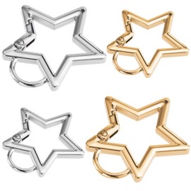 HINZIC 4pcs Star Keychain Clip, Zinc Alloy Heavy Duty Heart Carabiner, Star Spring Snap Clasp Hook for Camping Hiking Fishing Traveling- Gold & Silver