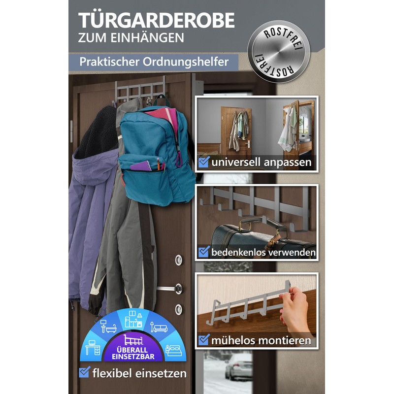 4smile Door Coat Rack for Hanging - Grey Door Hooks