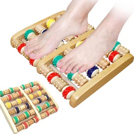 WSNDM Wooden Foot Massage Roller, Foot Roller Massage Wooden Heel Spurs Plantar Fasciitis, 6 Rows Coloured Foot Massager, Stress Reduction and Pain, for Home and Office Foot Massage