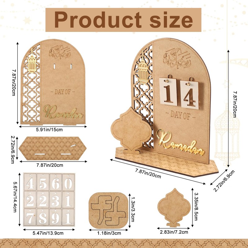 Ramadan Calendar Decoration, Delicate Wooden Ramadan Countdown Calendar for Eid