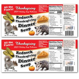 Redneck Thanksgiving Dinner Gag Soup Can Labels - Party Decorations, Supplies Favors - FUNNY Gift - Xmas Stocking Stuffer, White Elephant, Secret Santa, Hillbilly, Squirrel, Pumpkin, Country Decor (2)