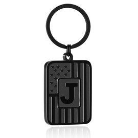 Miss Chipmunk Initial A-Z Keychain Gifts for Men,Letter American Flag Keychain,Graduation Easter Gifts for Mens(Black J)