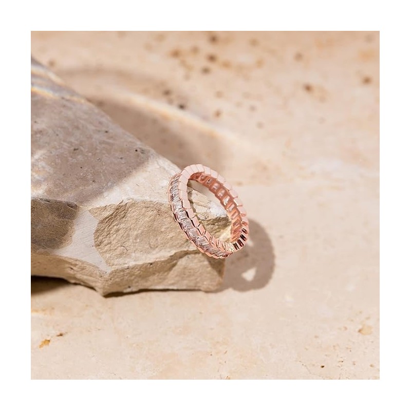 1 Pcs Gold Plated Rings Cubic Zirconia Baguette Cut Eternity