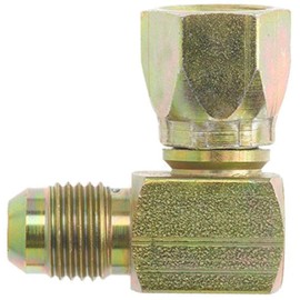 Brennan Industries 6500-04-04-FG Forged Steel 90 Degree Elbow Tube Fitting, 7/16"-20 SAE x 7/16"-20 SAE Thread, 1/4" Male JIC x 1/4" Female JIC Swivel