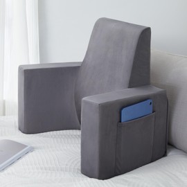 Reading Pillow for Sitting in Bed Adult,Back Pillow for Bed Sitting Up with Arm and Pockets, Back Support Pillow of Solid Supportive Foam for Reading,Gaming,Relaxing or Watching TV