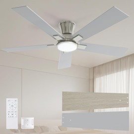 Modern Ceiling Fans with Lights - 52 inch Outdoor Sand Nickel Ceiling Fan with Light and Remote, Reversible DC Motor, 6-Speed Quiet 3CCT LED Dimmable for Bedroom, Outdoor, Patios , ETL Listed