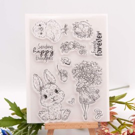 KWELLAM Happy Easter Flowers Butterfly Egg Rabbit Chick Clear Stamps for Card Making Decoration and DIY Scrapbooking 21030407
