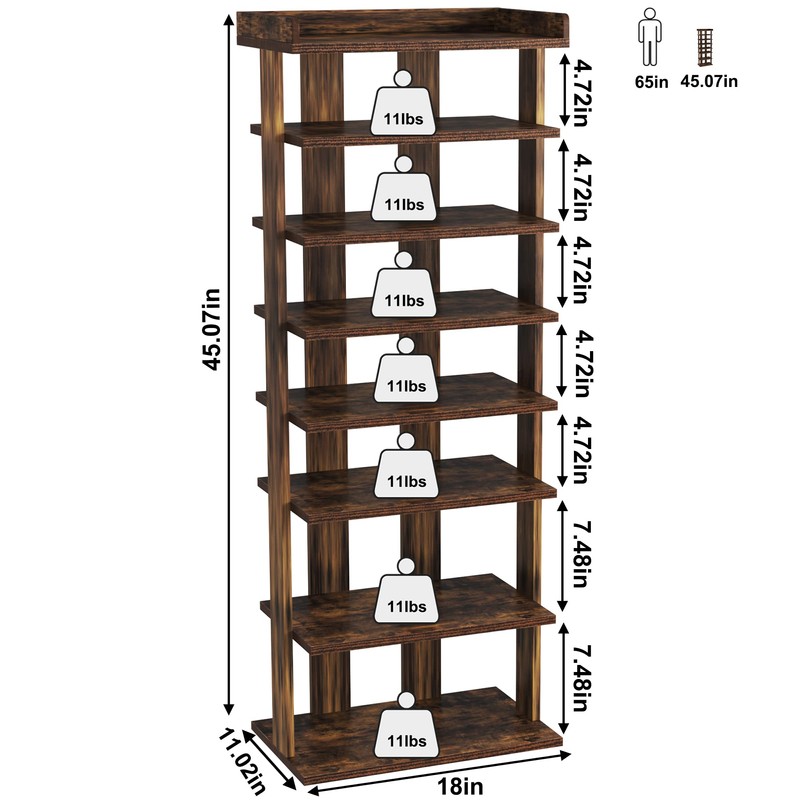 HOMEFORT 7-Tier Wood Shoe Rack, Double Rows Shoe Shelf, Shoe