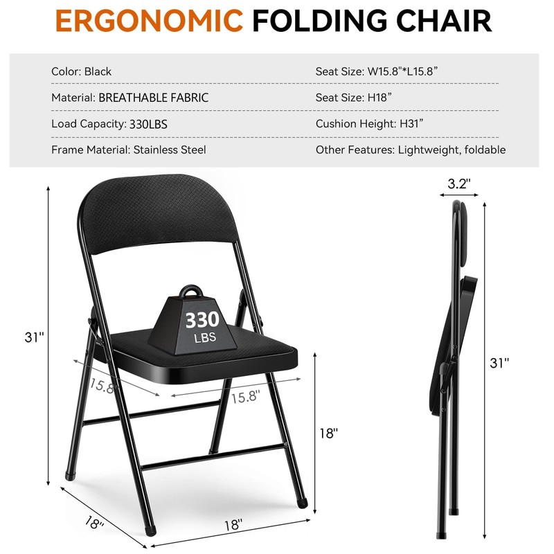 Fenbeli Padded Folding Chairs Set of 2 for Couples, Holds