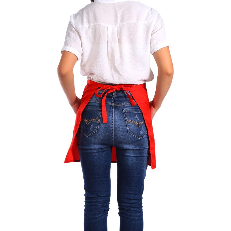 Jenngaoo 3-Pack Waist Aprons for Women Men, Red, Kitchen Restaurant