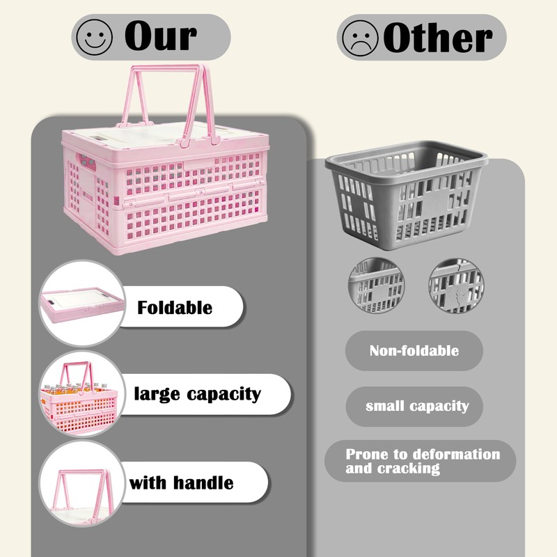 Daixers Foldable Small Plastic Baskets with Lids and Handles for
