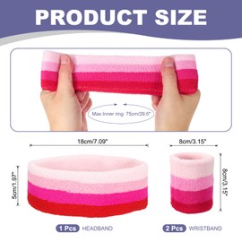 MECCANIXITY Sweat Band Set Sports Terry Cloth Headband Wristband Set 7"x2" Moisture Wicking Sweat Absorbing Head Band for Women Men Workout Exercise Basketball(Dark Pink/Light Pink)