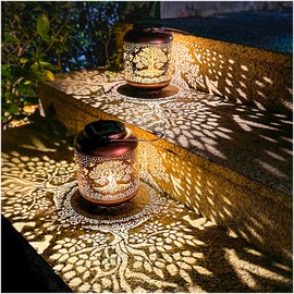 2 Pack Tree of Life Outdoor Solar Hanging Lanterns Waterproof LED Solar Lights Metal Decorative Lanterns for Garden, Patio, Courtyard, Backyard, Yard Decor Unique Tree of Life Gifts for Women