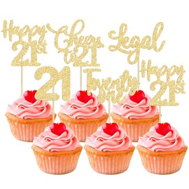 Paquete de 30 adornos para magdalenas de feliz cumpleaños 21 cumpleaños con purpurina dorada feliz 21 saludos a 21 años de edad para decoraciones de pasteles de feliz cumpleaños 21 aniversario