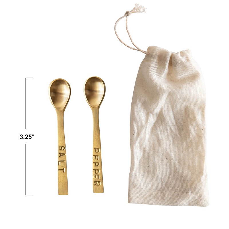 Creative Co-Op Metal "Salt" & "Pepper" Spoons in Drawstring Bag,