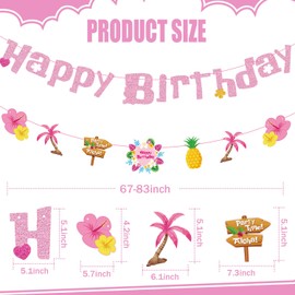 GZDUCK Hawaiian Birthday Banner- Pink Tropical Happy Birthday Banner, Summer Birthday Party Decorations, Aloha Party Decor with Pineapple for Girls Baby Shower Pool Beach Party Birthday Decorations