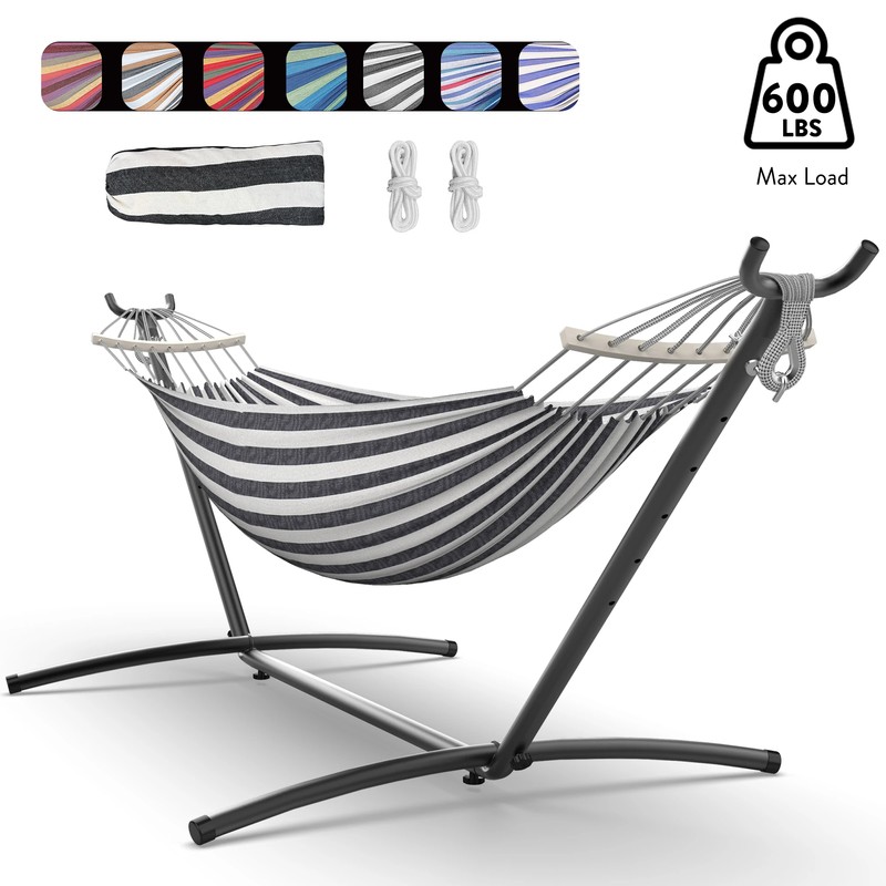 Two-Person Hammock with Adjustable Stand – 600 lb Capacity for