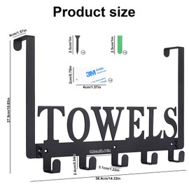 TANGHSE Removable Over The Door Hook, Without Drilling Stainless Steel Over Door Coat Hanger for Hanging, Clothes, Hats, Towels, Bedrooms Robes with 5 Hooks Black Over Door Hooks Hanger