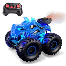 Threeking 1:18 Dinosaur RC Car Remote Control Cars Trucks Toy 4WD Off-Road Car Toys with Lights Spray Suitable for All Terrain Gifts Presents for Boys/Girls Ages 6+ Blue