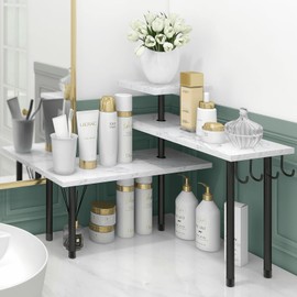 Homode Bathroom Counter Organizer Corner Shelf, Kitchen Countertop Organizer, 3 Tier Kitchen Organization Counter Shelf Organizer for Over The Sink, Make Up, Dresser Table, White Marble