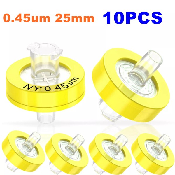 Membrane Solutions 10pcs Yellow Wheel NY Nylon Syringe Filter 0.45μm
