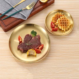 BAOPUSHIDAJILI Stainless Steel Plates 304 Metal Lightweight Steel PlateStorage Tray Dinner Set Appetizer Pasta Soup FruitDecoration Tray Gold（Length 17CM'6.69lnch Height 1.2CM/0.47inch） (2)