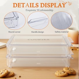 Yomjarl 2 pack Cookie Containers Airtight Large Cookie Box Drawer-Type Food Refrigerator Organizing Stackable Snack Container for Storage and Transportation of Baked Biscuits,Seafood, Vegetables-clear