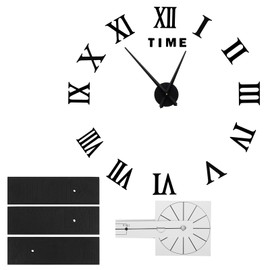DIY Wall Clock Roman Numerals Frameless Mirror Surface Wall Clock Home Living Room DecorBlack
