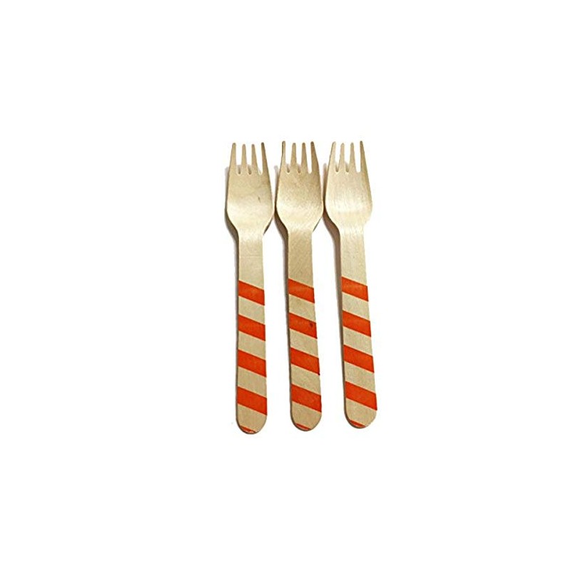 Perfect Stix Striped Forks 158 36- Orange Printed Wooden Forks