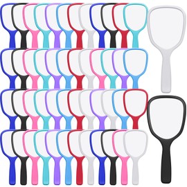Vinsot 50 Pcs Handheld Mirror Bulk Hand Mirrors with Handle Plastic Compact Travel Cosmetic Makeup Tools for Home Travel Camping, 7.09 x 3.15 Inches (8 Colors)