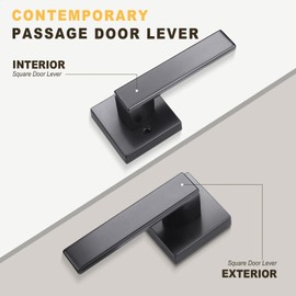 Brotima 10 Pack No Lock Passage Door Lever, Reversible Door Handle Without Locking for Right/Left Handed Door, Matte Black Heavy Duty Square Lever Set for Interior Doors
