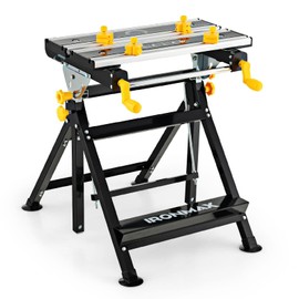 IRONMAX Portable Workbench, Folding Work Table with 7-Level Height Adjustable, 8 Sliding Clamps and Reclining, Folding Workbench and Vise for Cutting, Saw, Paint