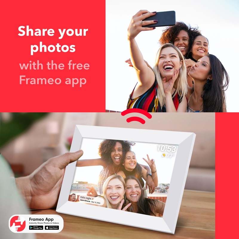 FRAMEO WiFi Digital Picture Frame, 10.1 Inch Touchscreen Photo Frame,