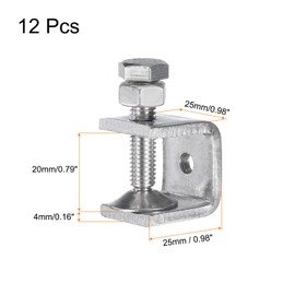 sourcing map Stainless Steel C-Clamp 0.55 Inch / 20mm Wide Jaw Opening 0-14mm Clamping Range Stainless Steel C-Clamp for Woodworking Welding Building Household Mount 12Pcs