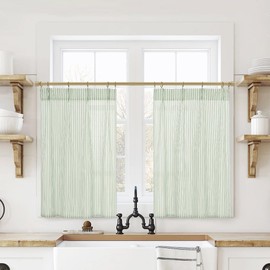 Sage Green Kitchen Curtains,Boho Farmhouse Vintage Striped Patterned Printed Cottage Core Curtains for Bathroom Windows 36 Inch Length