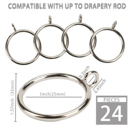25mm Internal Diameter Metal Curtain Rings with Eyelets for Curtain Rods Silver 24 Pack TXZWJZ