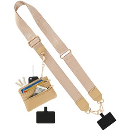Clip and Go Strap for Phone with Wallet Crossbody,Adjustable Phone Strap with Zippered Pouch,Upgraded and Extended in Length,Phone Strap Crossbody Phone Strap ,Cross Body Phone Strap-Champagne Gold