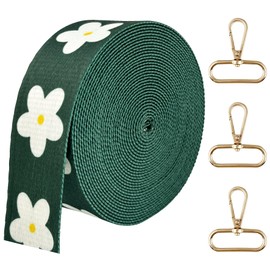 Printed Flower Nylon Webbing with Buckle 1 1/2 inch 6 Yards Deep Green Thick Patterned Fabric Webbing Luggage Handle Jacquard Ribbon for Backpack Bags-Seatbelt-Clothing-Sewing-DIY Crafts & Projects